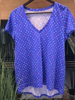 EUC Etta V Neck T-Shirt in Borealis Blue Squared 🌴 🇺🇸 Size Medium